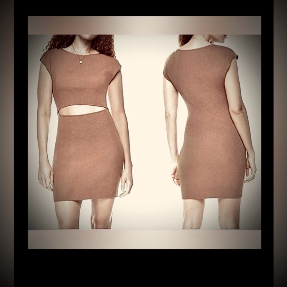 Aritzia Wilfred Free Bodycon Mini Dress Ribbed Knit Cutout in Coffee Size S